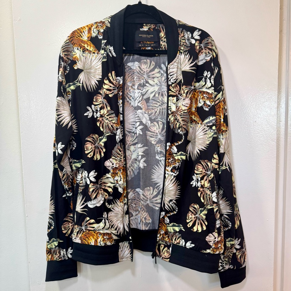 Denim & Flower by Ricky Singh Black Tiger Print Bomber Jacket – XL - Picture 6 of 10